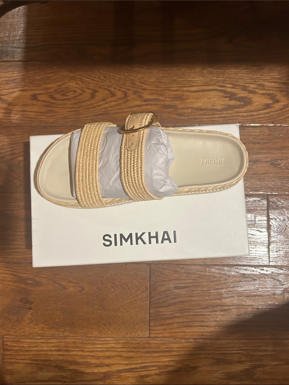 Simkhai Women's Raffia Buckle Slide Sandal in Cream